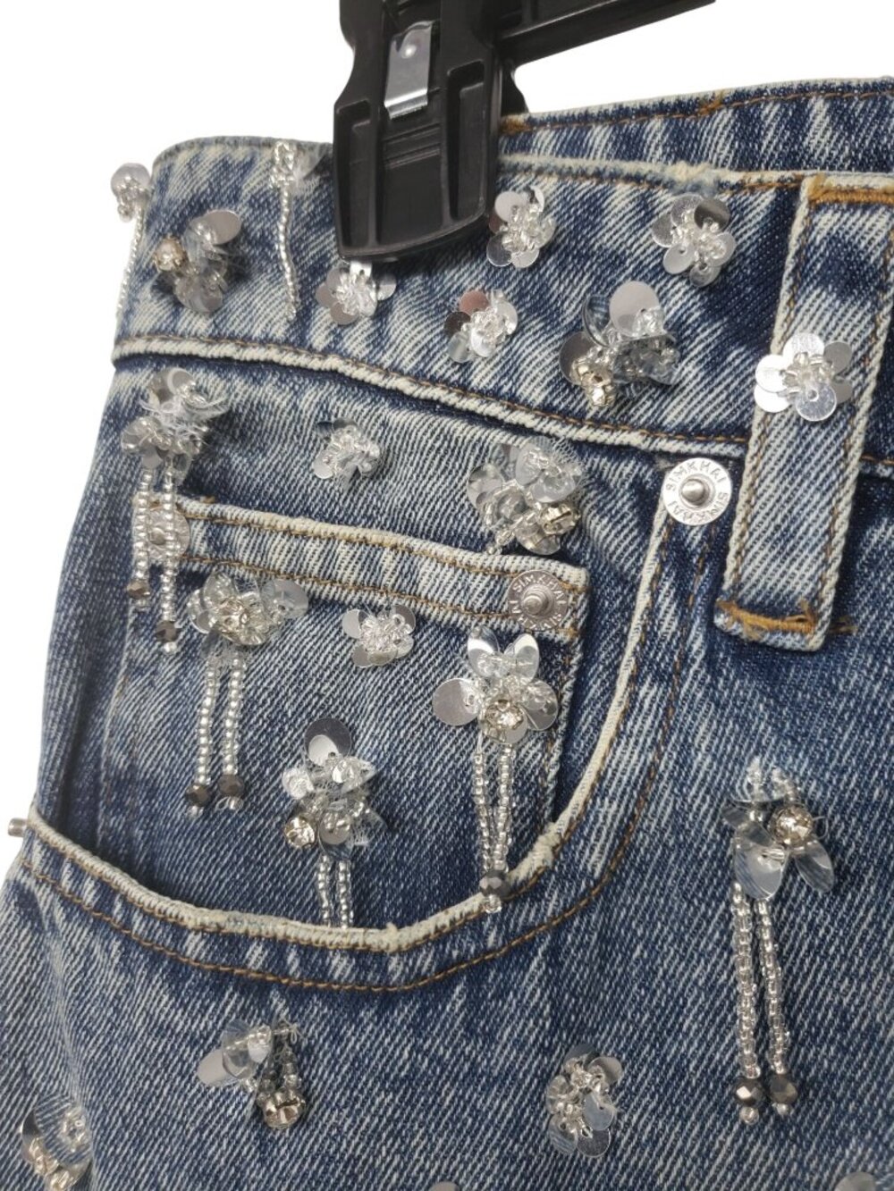 NEW Simkhai $695 Zealand Jeans Hollywood Blue Crystal Embellished Sequin Bling - Picture 16 of 16